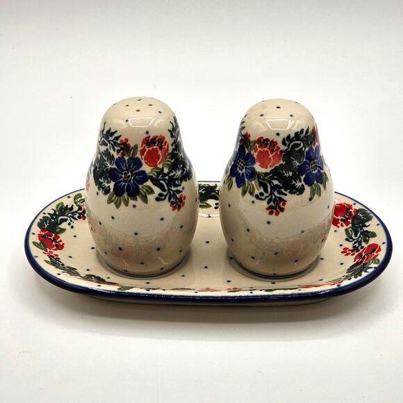 Colorful Polish Pottery Salt and Pepper Set by Boleslawiec-Garden Party Pattern - Picture 8 of 8